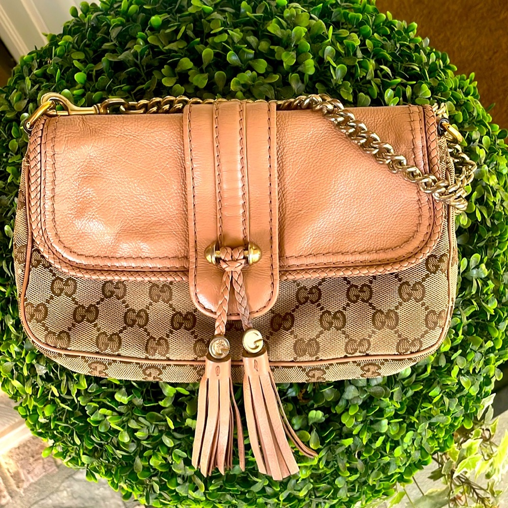 💕💕SOLD 💕💕GUC Gucci Vintage Pochette . Canvas with leather tasseled trim